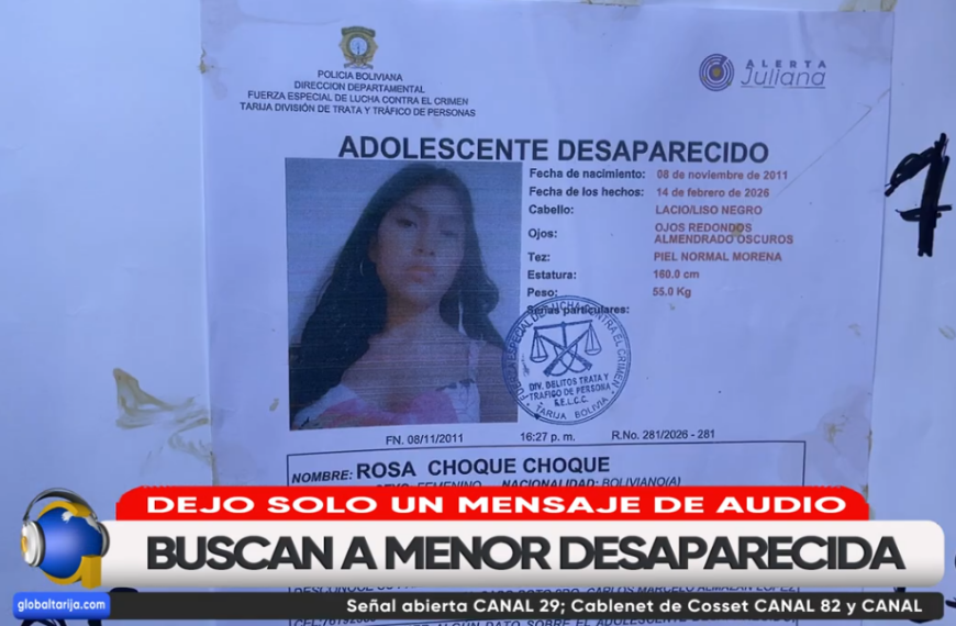 DENUNCIAN DESAPARICIÓN DE MENOR DE 14 AÑOS CUYO NOMBRE ES ROSA CHOQUE